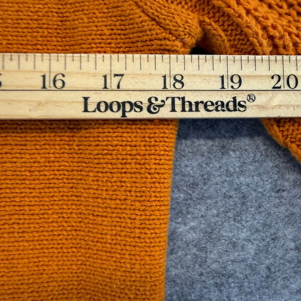 Bass Womens Orange Cable Knit Crew Neck Sweater Size L Chunky Classic
